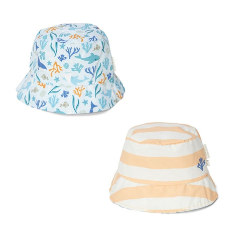 *Pre-order May* Reversible Sun Hat Honey Stripes / Ocean Dreams Blue