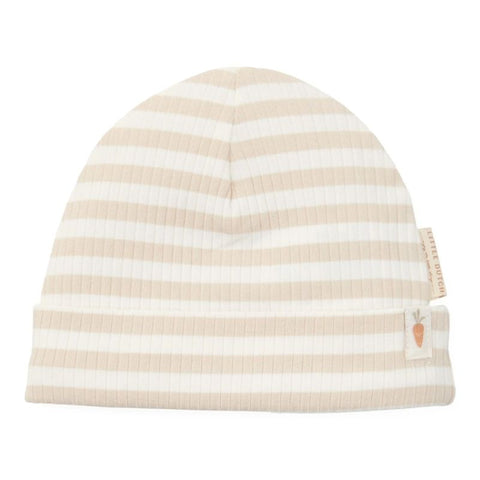 *Pre-order May* Newborn Baby Hat - Stripe Sand / White