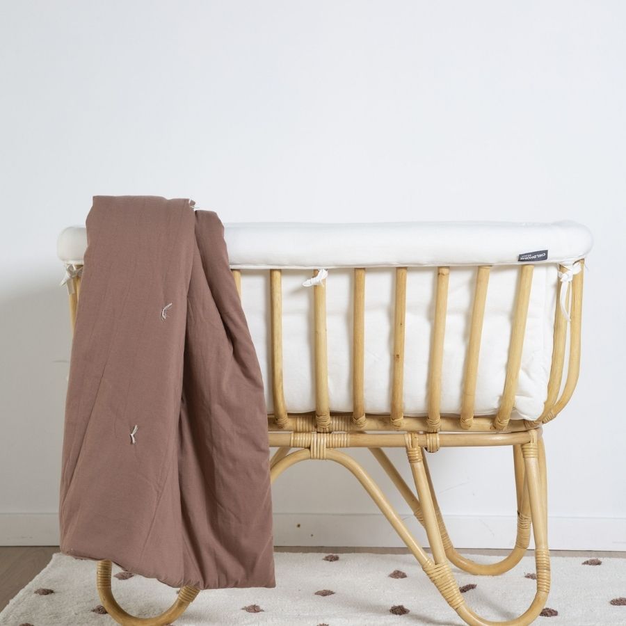 Rattan Cradle 80x40 + Mattress + Cover Off White Brown