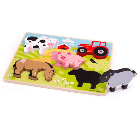 Bigjigs | Chunky Lift Out Puzzle - Farm | Toddler Wooden Toy