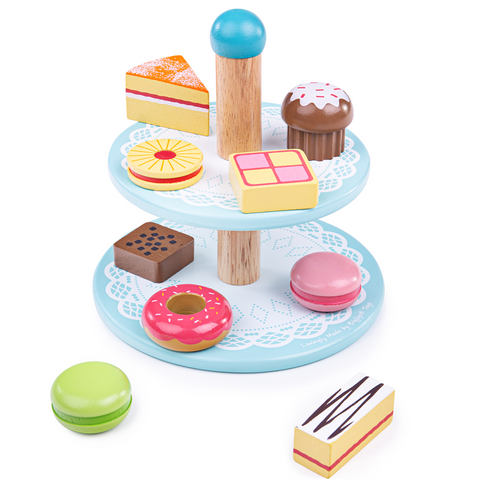 Bigjis | Cake Stand With 9 Cakes | Wooden Toys Set | Sweet Pea