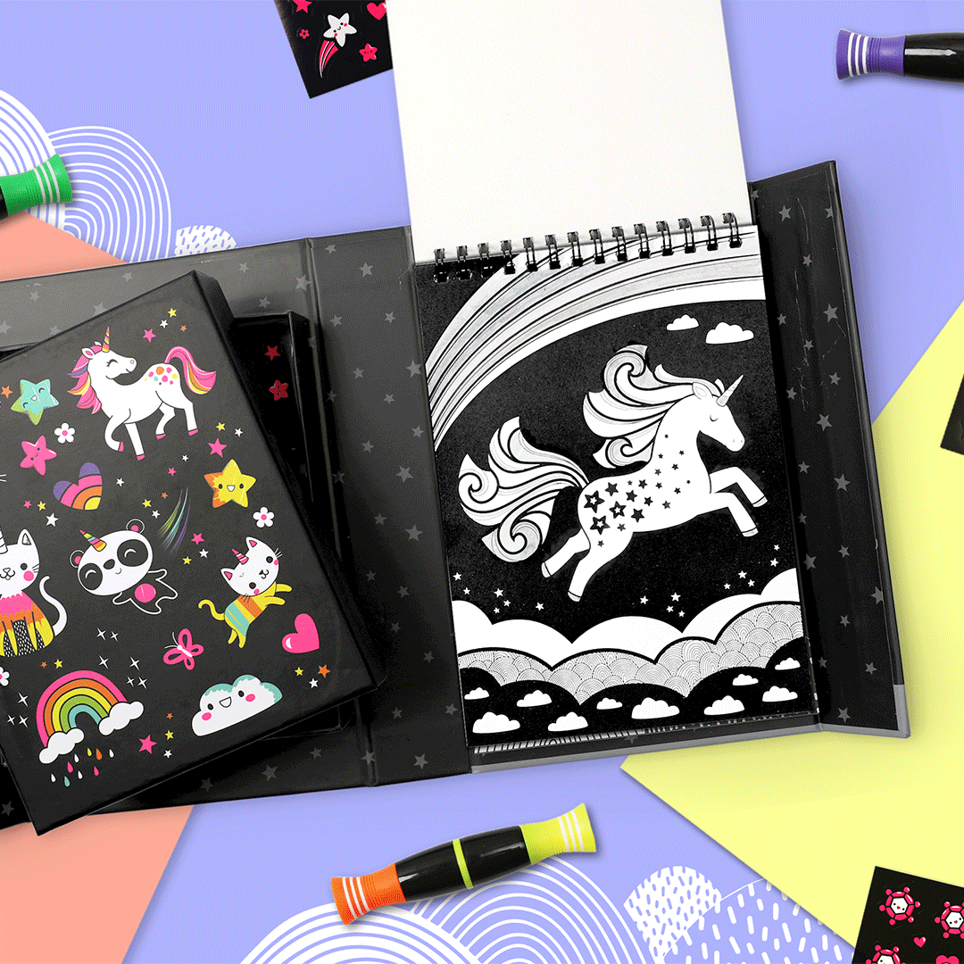 Neon Colouring Set — Assorted Themed Colouring Pages with Markers for Kids