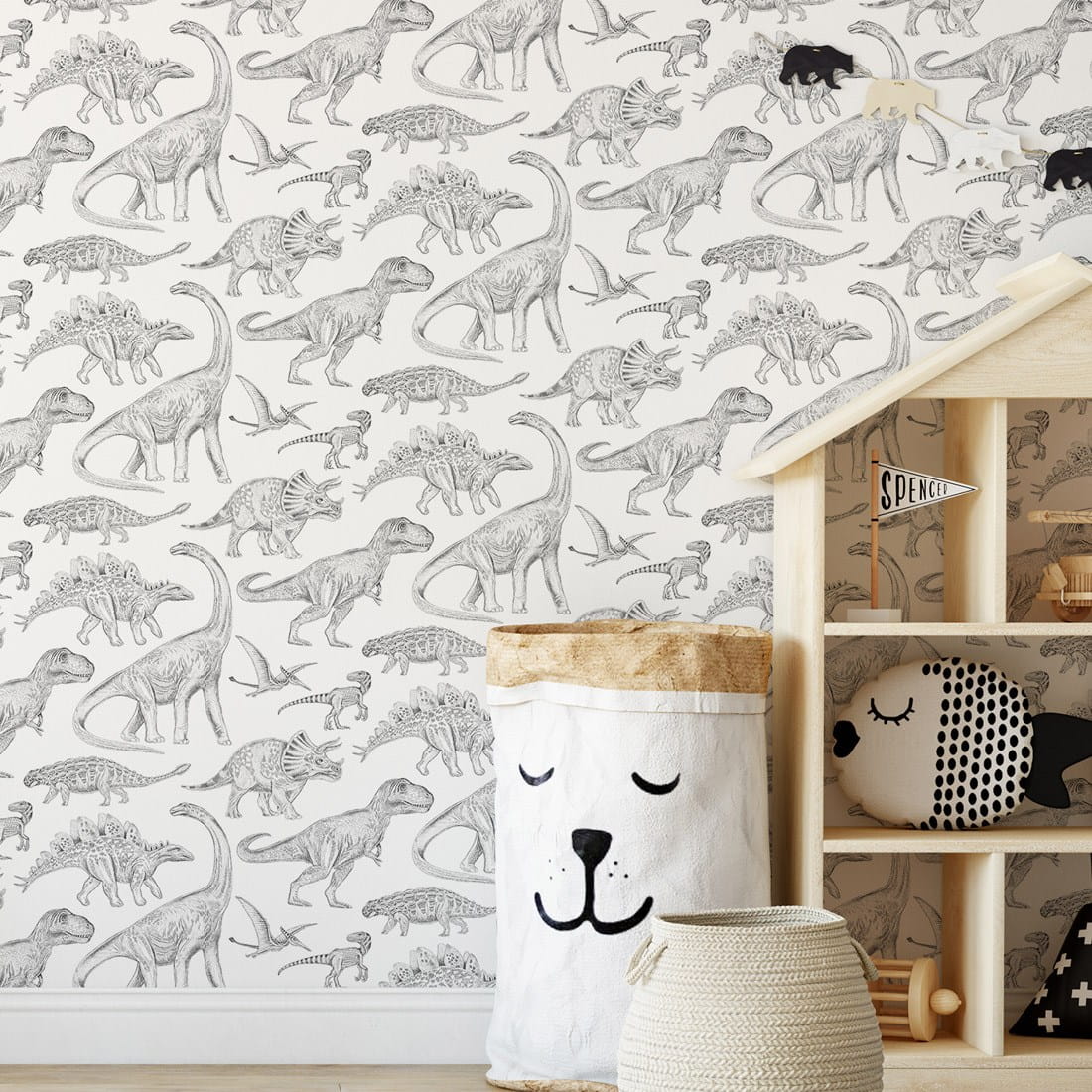 Magnetic Dino Wallpaper Grey 