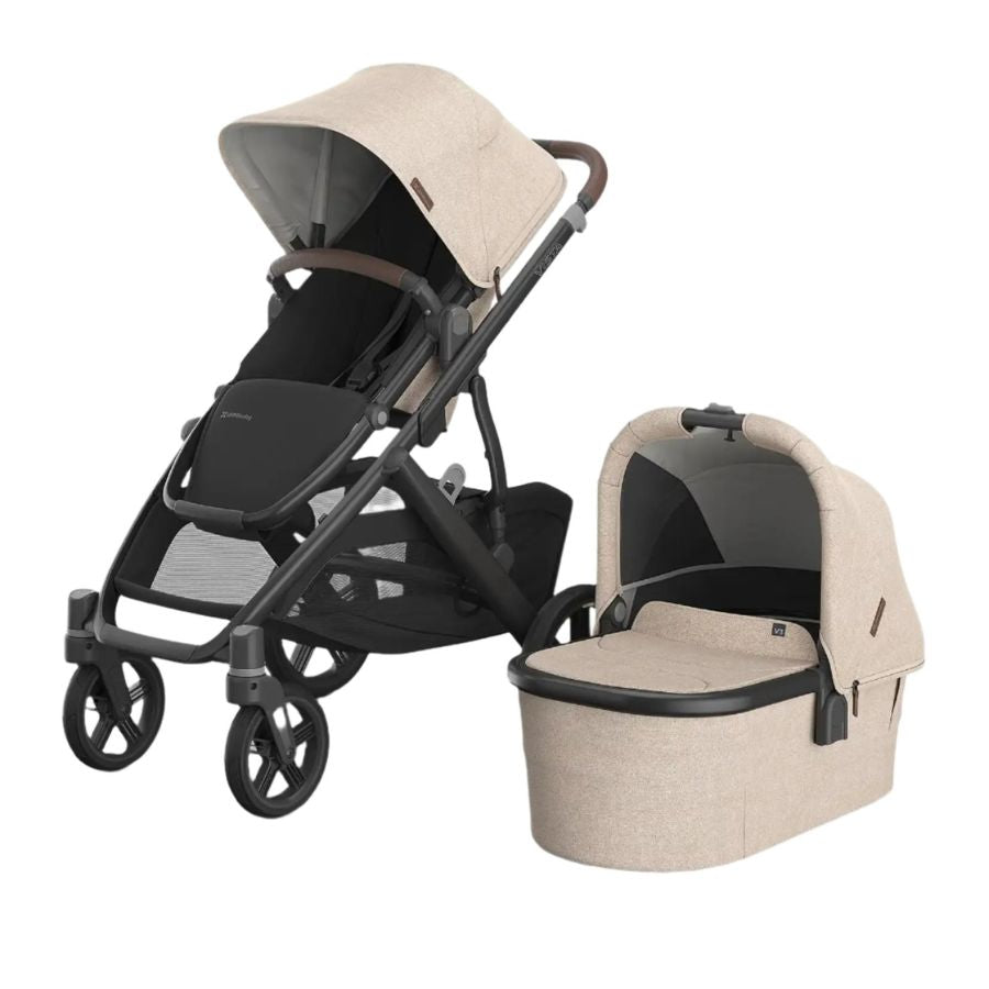 UppaBaby UAE | Vista V3 Stroller Liam Oat Mélange Carbon Frame Chestnut Leather
