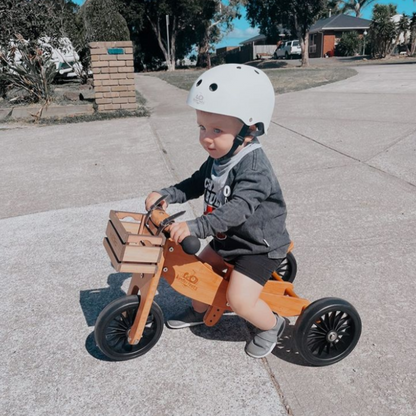 Cream 2-in-1 Tiny Tot Balance Bike Adventure Bundle (White Helmet + Crate Basket)
