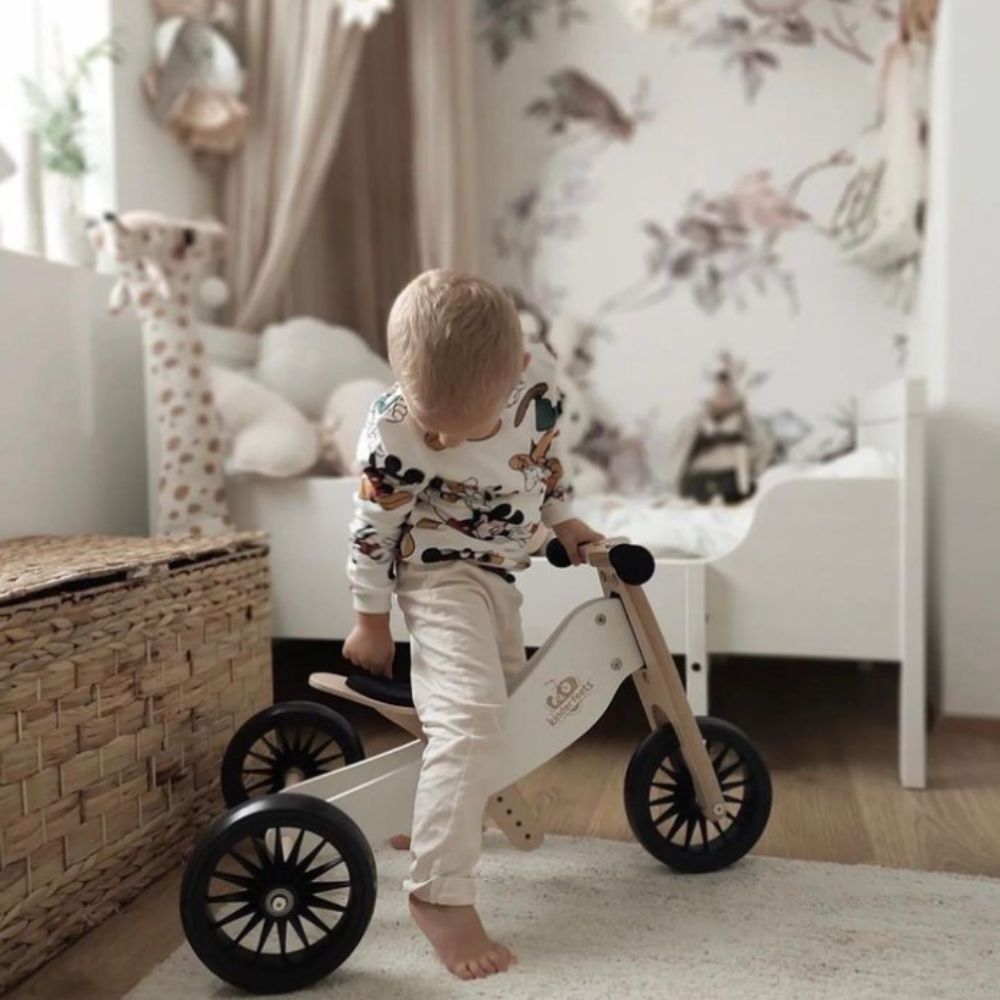 Cream 2-in-1 Tiny Tot Balance Bike Adventure Bundle (Sage Helmet + Crate Basket)