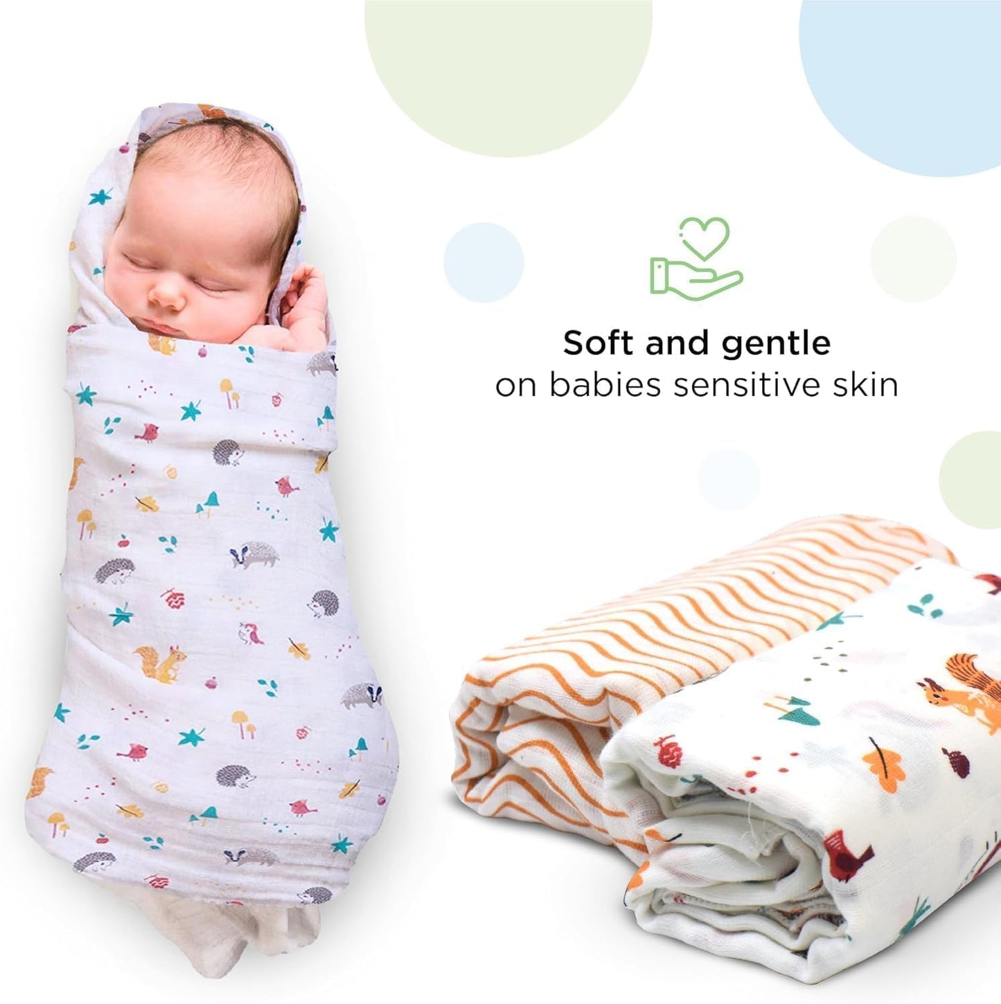Baby 100% Oraganic Cotton Swaddle Wrap Pack of 2 (Squirrel Swaddle)