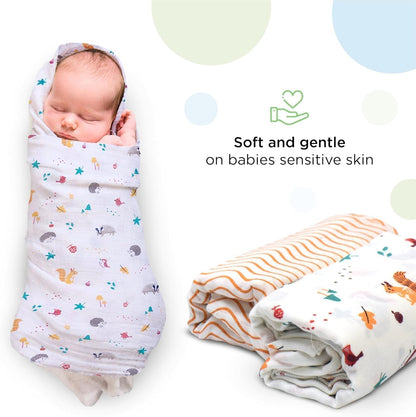 Baby 100% Oraganic Cotton Swaddle Wrap Pack of 2 (Squirrel Swaddle)