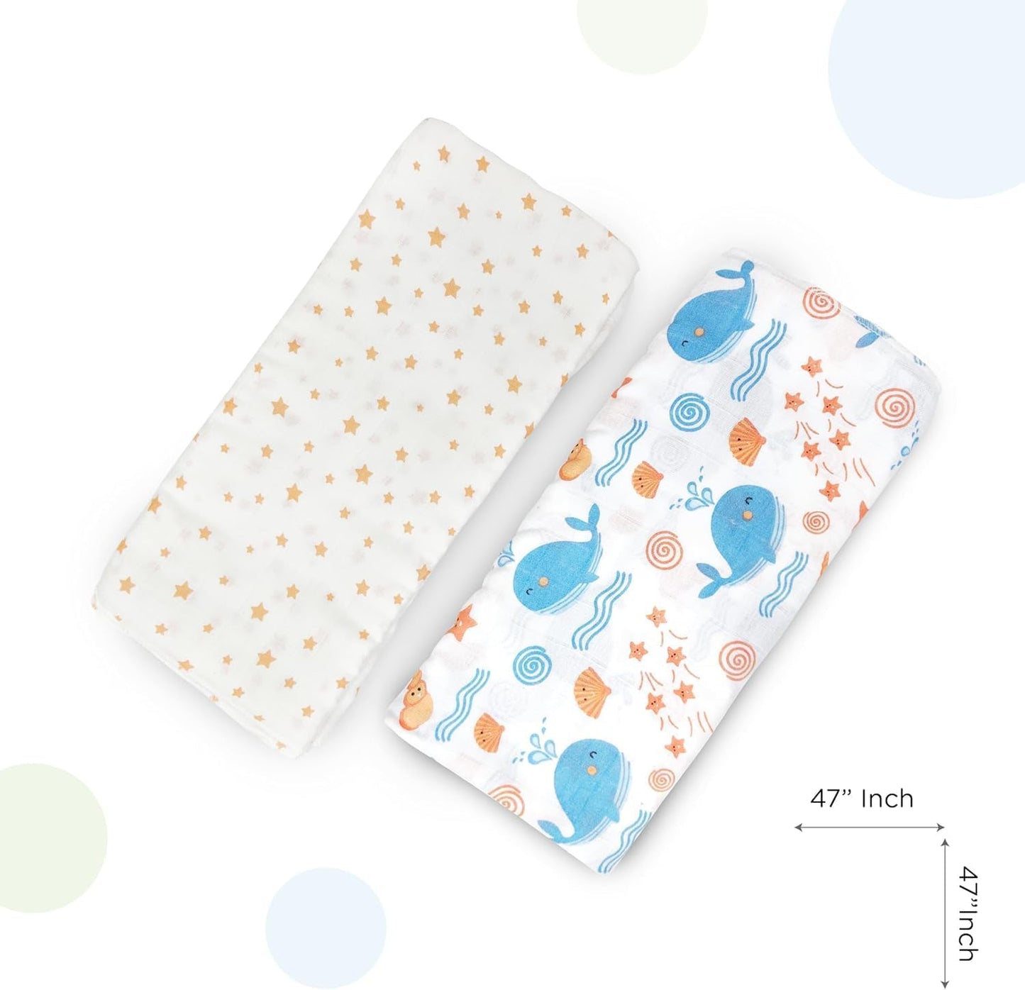 Whale Swaddle Wrap - Pack of 2 | Super Ultra Soft Cotton Malmal Baby Swaddle Cloth | Soft Pure Cotton Sheets Baby Wrap Set for New Born Babies | New Born Swaddles