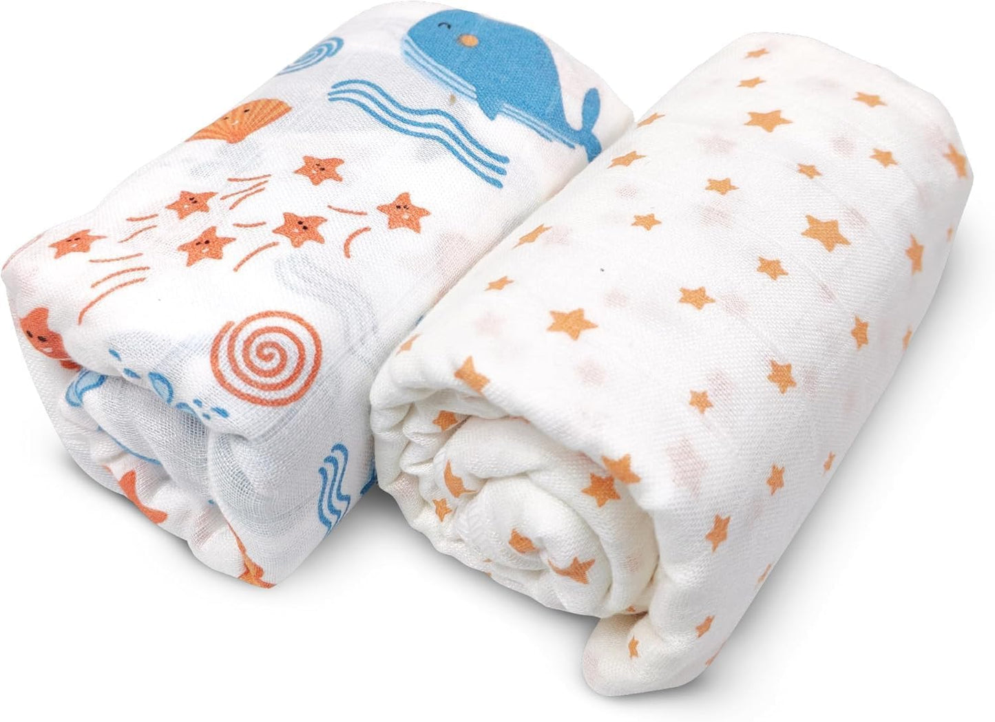 Whale Swaddle Wrap - Pack of 2 | Super Ultra Soft Cotton Malmal Baby Swaddle Cloth | Soft Pure Cotton Sheets Baby Wrap Set for New Born Babies | New Born Swaddles