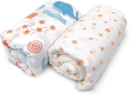 Whale Swaddle Wrap - Pack of 2 | Super Ultra Soft Cotton Malmal Baby Swaddle Cloth | Soft Pure Cotton Sheets Baby Wrap Set for New Born Babies | New Born Swaddles