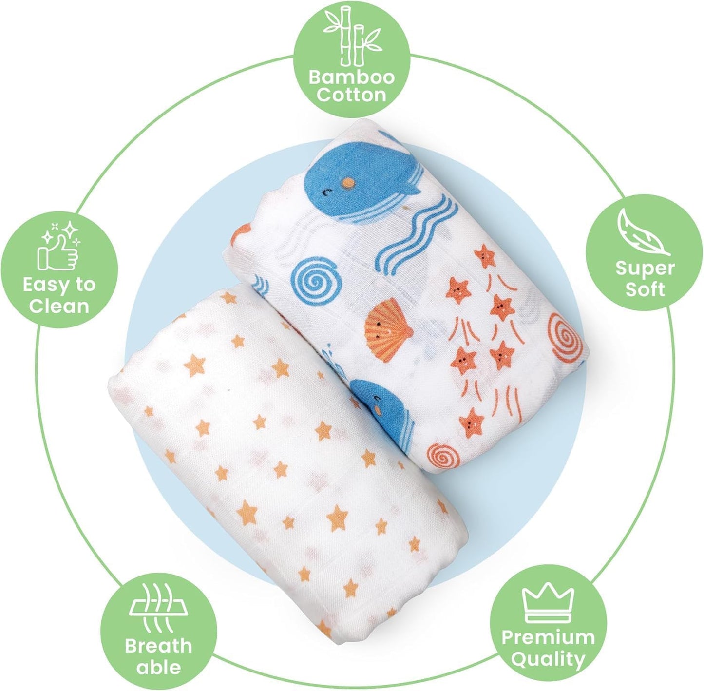 Whale Swaddle Wrap - Pack of 2 | Super Ultra Soft Cotton Malmal Baby Swaddle Cloth | Soft Pure Cotton Sheets Baby Wrap Set for New Born Babies | New Born Swaddles