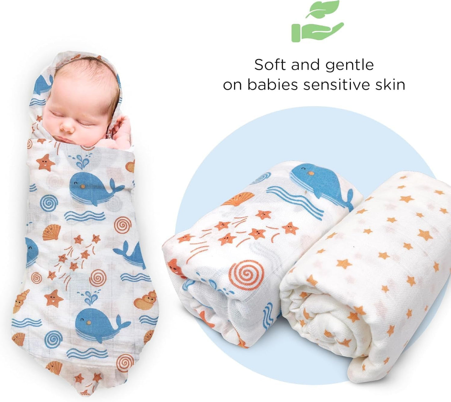 Whale Swaddle Wrap - Pack of 2 | Super Ultra Soft Cotton Malmal Baby Swaddle Cloth | Soft Pure Cotton Sheets Baby Wrap Set for New Born Babies | New Born Swaddles