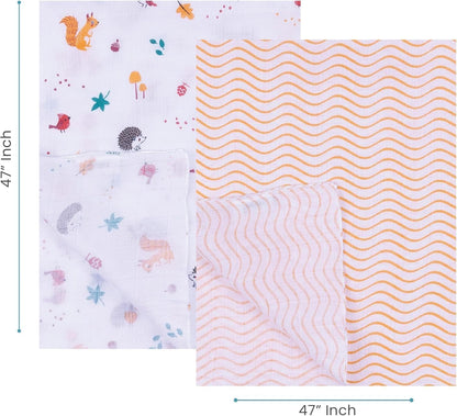 Baby 100% Oraganic Cotton Swaddle Wrap Pack of 2 (Squirrel Swaddle)