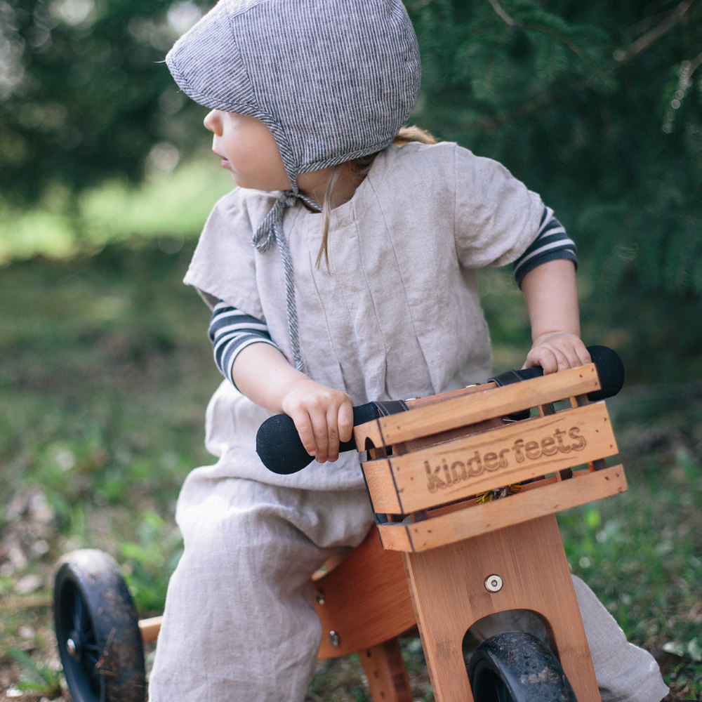 Bamboo 2-in-1 Tiny Tot Balance Bike Adventure Bundle (Blue Helmet + Crate Basket)