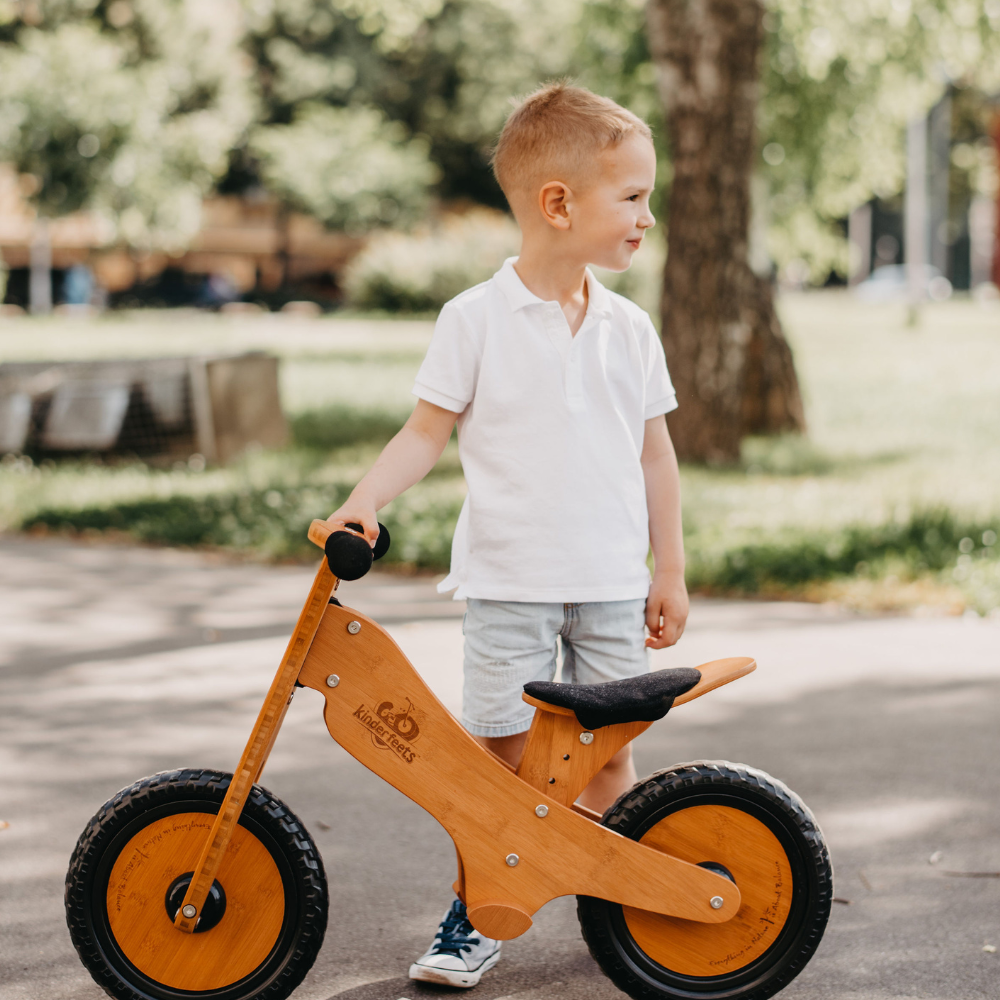 Bamboo Balance Bike Adventure Bundle (Blue Helmet + Crate Basket)