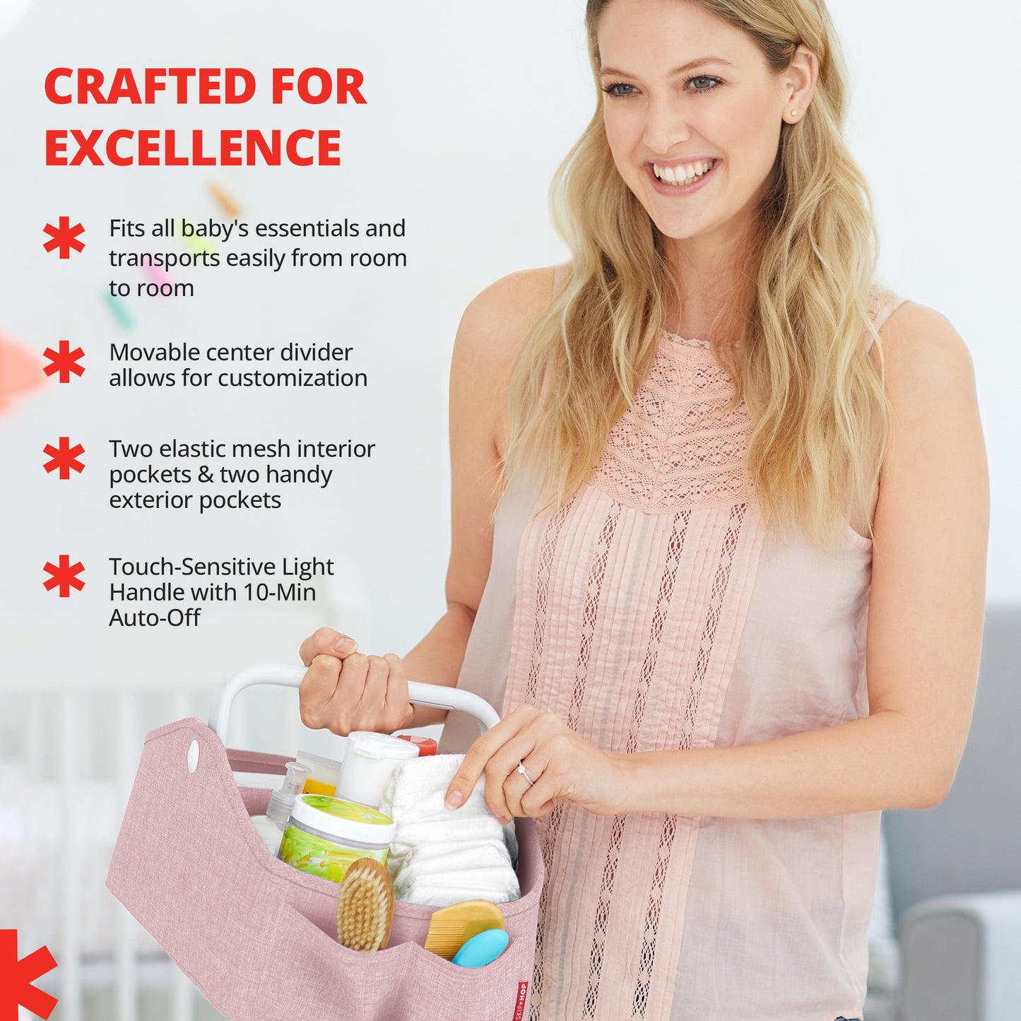 Light Up Diaper Caddy Heather Pink