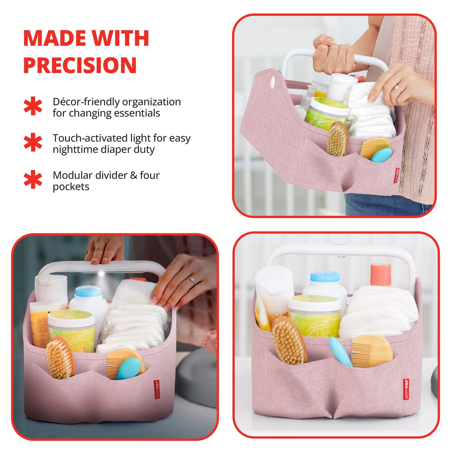 Light Up Diaper Caddy Heather Pink