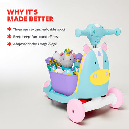 Skip Hop Zoo 3-in-1 RideOn Toy for Kids - Push-and-Ride Animal Walker Durable Toddler