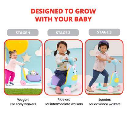 Skip Hop Zoo 3-in-1 RideOn Toy for Kids - Push-and-Ride Animal Walker Durable Toddler