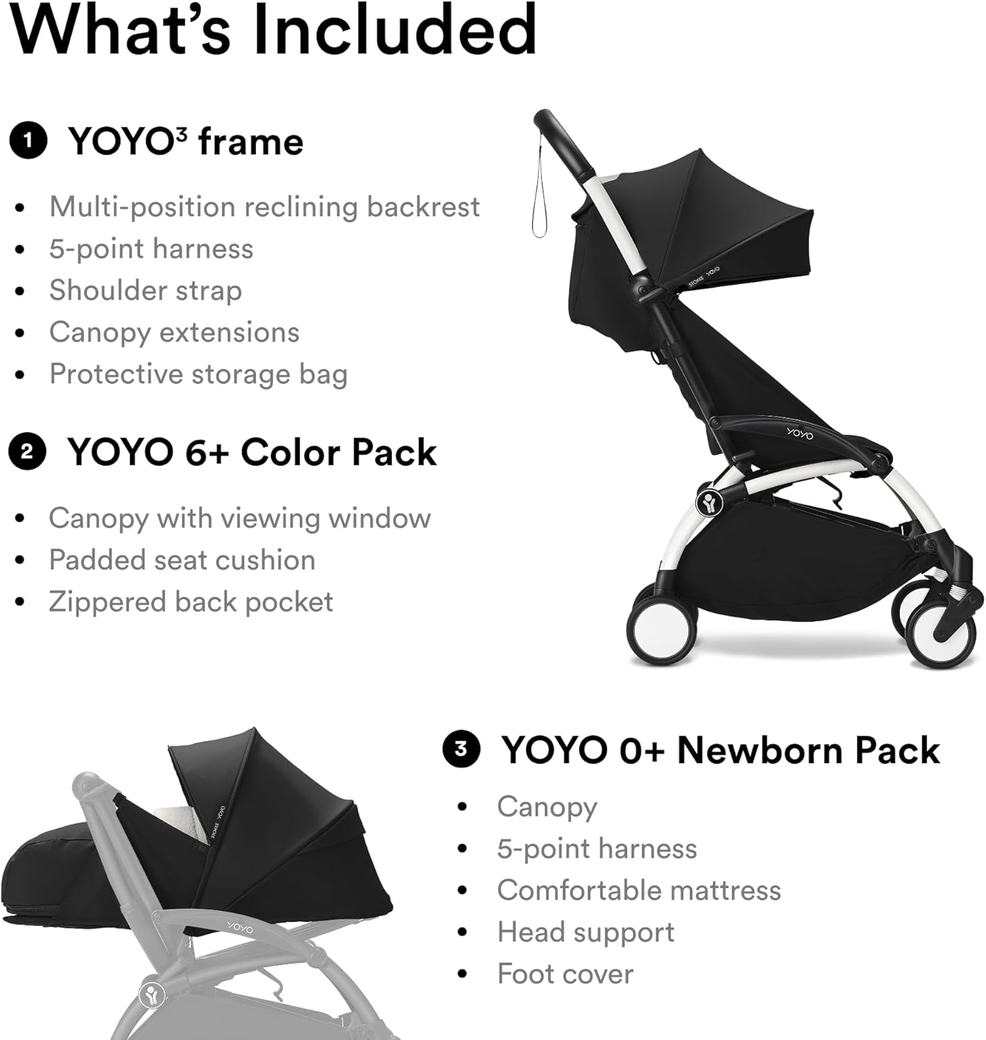 YOYO3 Full Stroller with Frame, 0+ Newborn and 6+ Color Pack