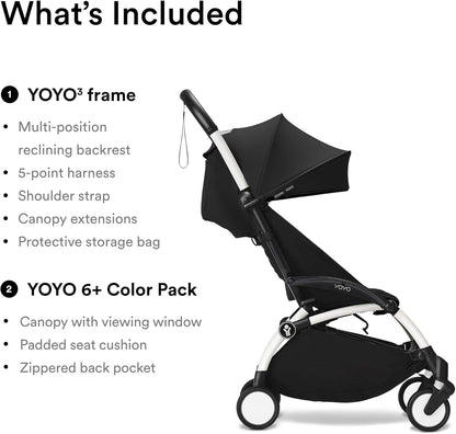YOYO3 Full Stroller with White Frame & 6+ Color Pack