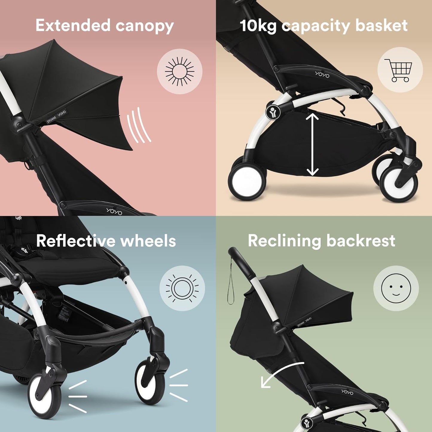 YOYO3 Full Stroller with White Frame & 6+ Color Pack