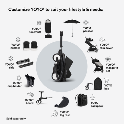 YOYO3 Full Stroller with Black Frame, 0+ Newborn and 6+ Color Pack
