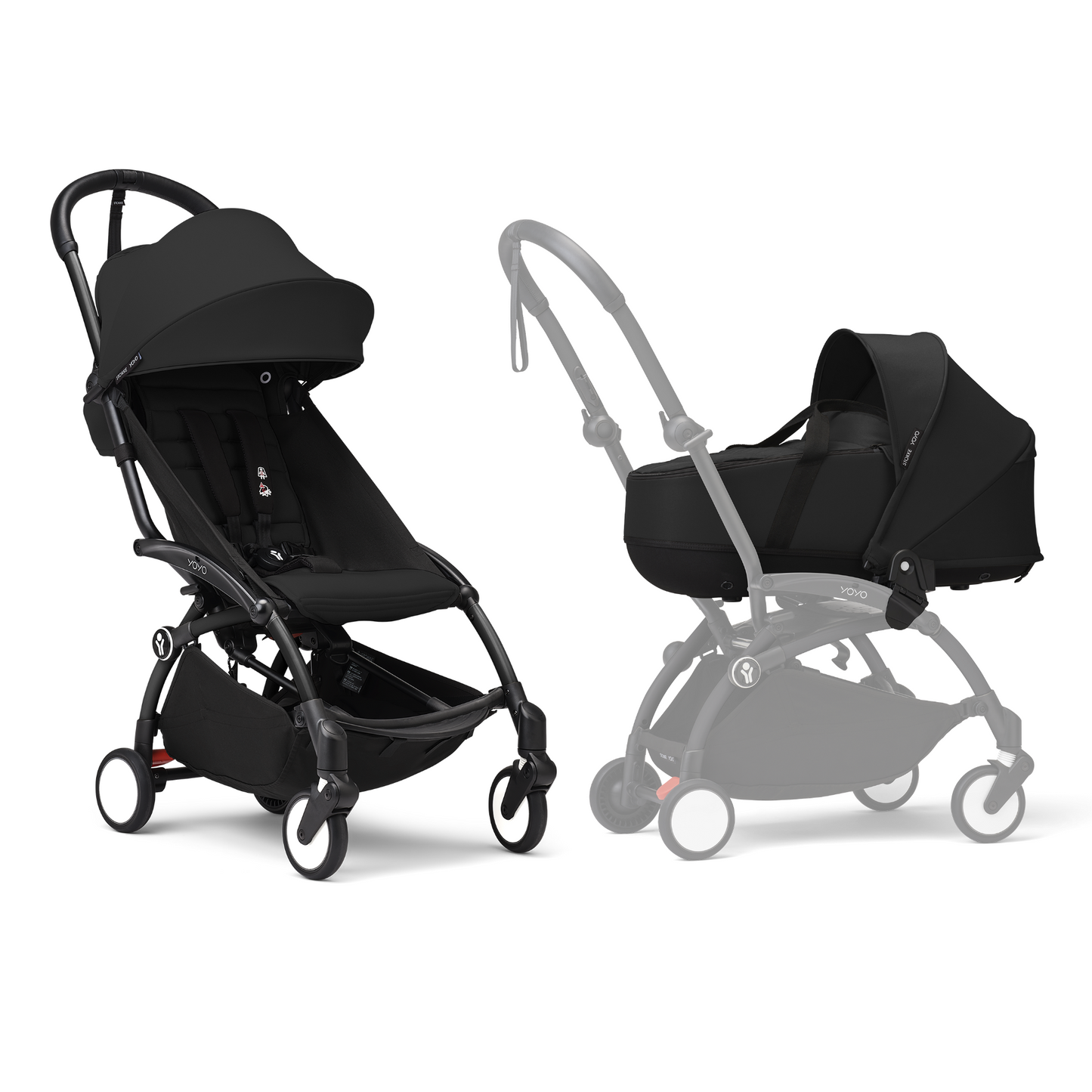 YOYO3 Full Stroller with Black Frame, Newborn Shell and 6+ Color Pack