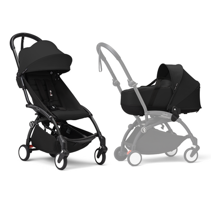 YOYO3 Full Stroller with Black Frame, Newborn Shell and 6+ Color Pack