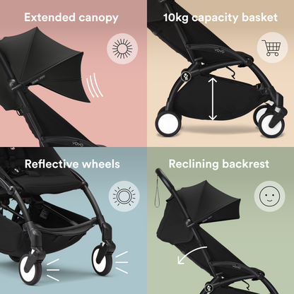 YOYO3 Full Stroller with Black Frame, Newborn Shell and 6+ Color Pack