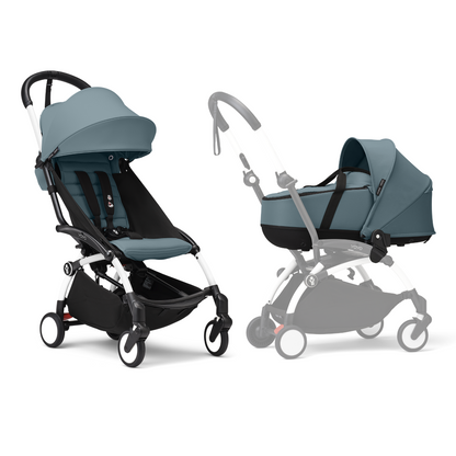 YOYO3 Full Stroller with White Frame, Newborn Shell and 6+ Color Pack