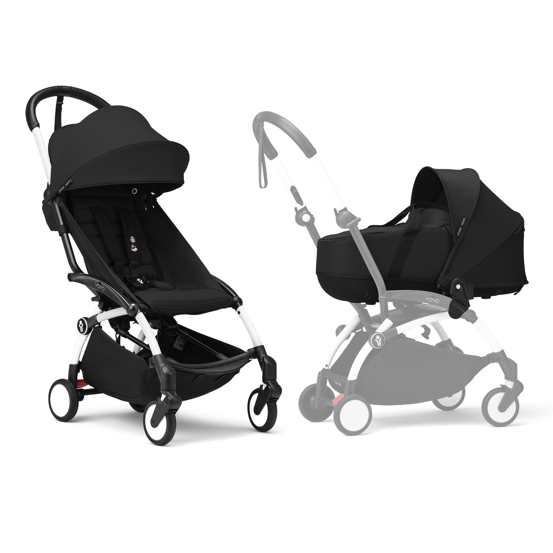 YOYO3 Full Stroller with White Frame, Newborn Shell and 6+ Color Pack