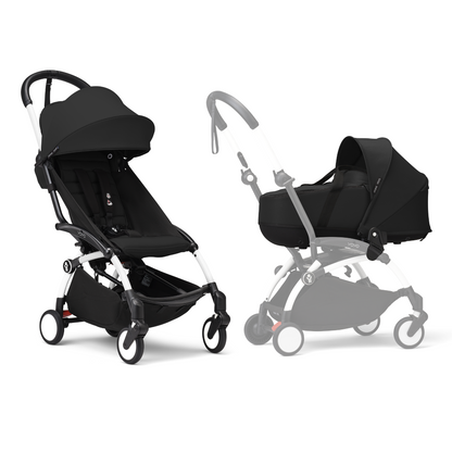 YOYO3 Full Stroller with White Frame, Newborn Shell and 6+ Color Pack