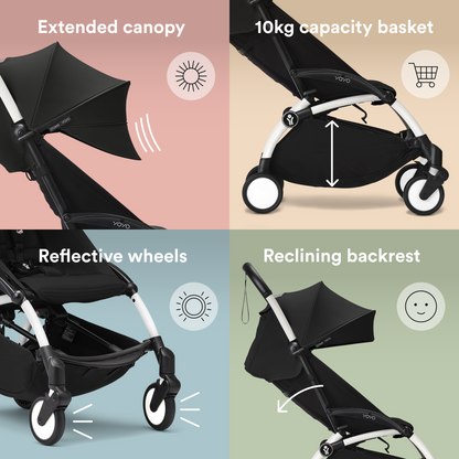 YOYO3 Full Stroller with White Frame, Newborn Shell and 6+ Color Pack