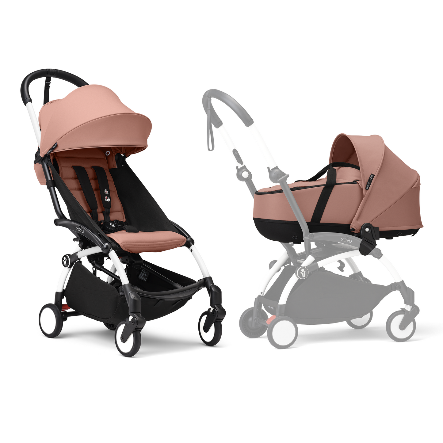 YOYO3 Full Stroller with White Frame, Newborn Shell and 6+ Color Pack