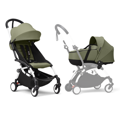 YOYO3 Full Stroller with White Frame, Newborn Shell and 6+ Color Pack