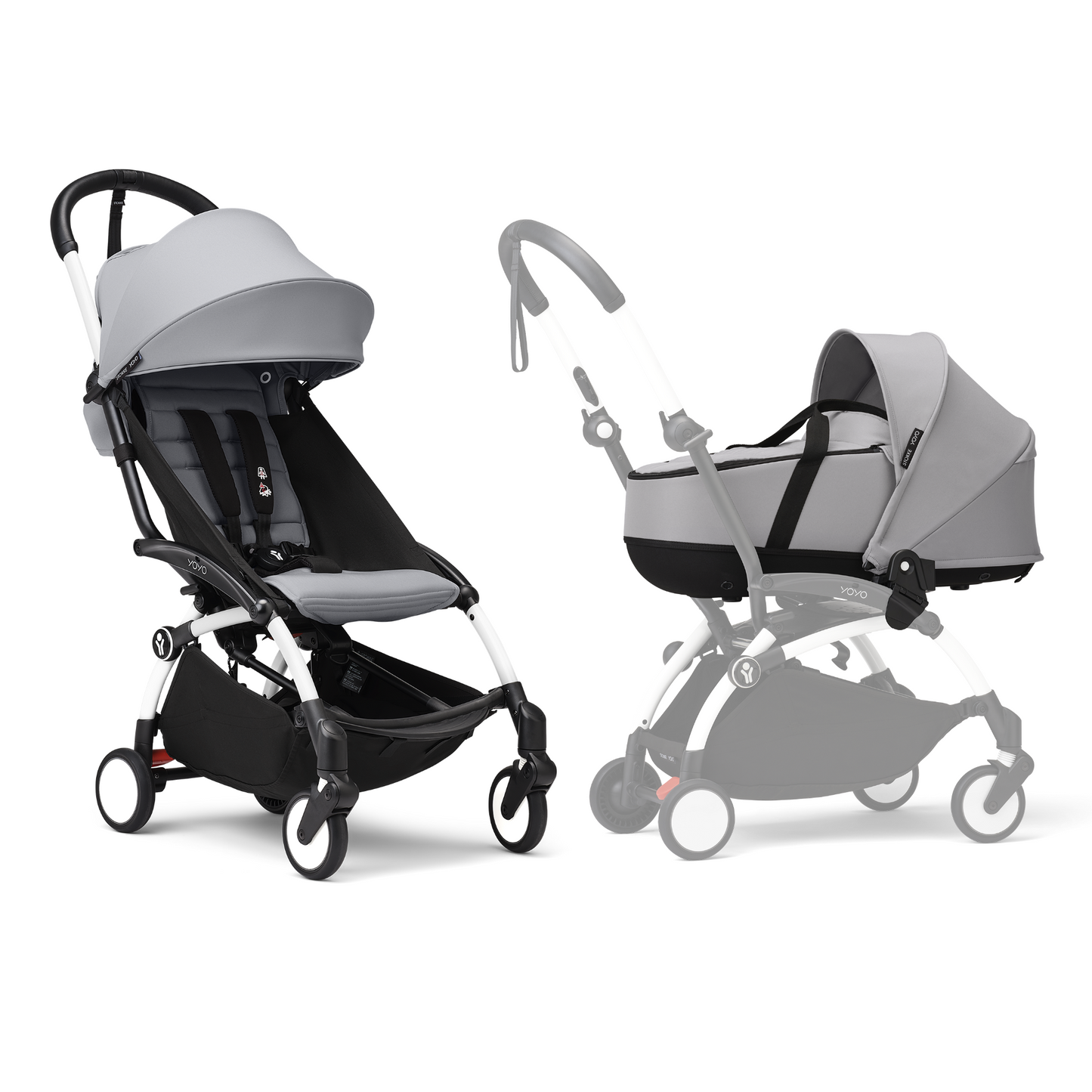 YOYO3 Full Stroller with White Frame, Newborn Shell and 6+ Color Pack