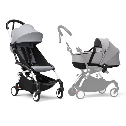 YOYO3 Full Stroller with White Frame, Newborn Shell and 6+ Color Pack