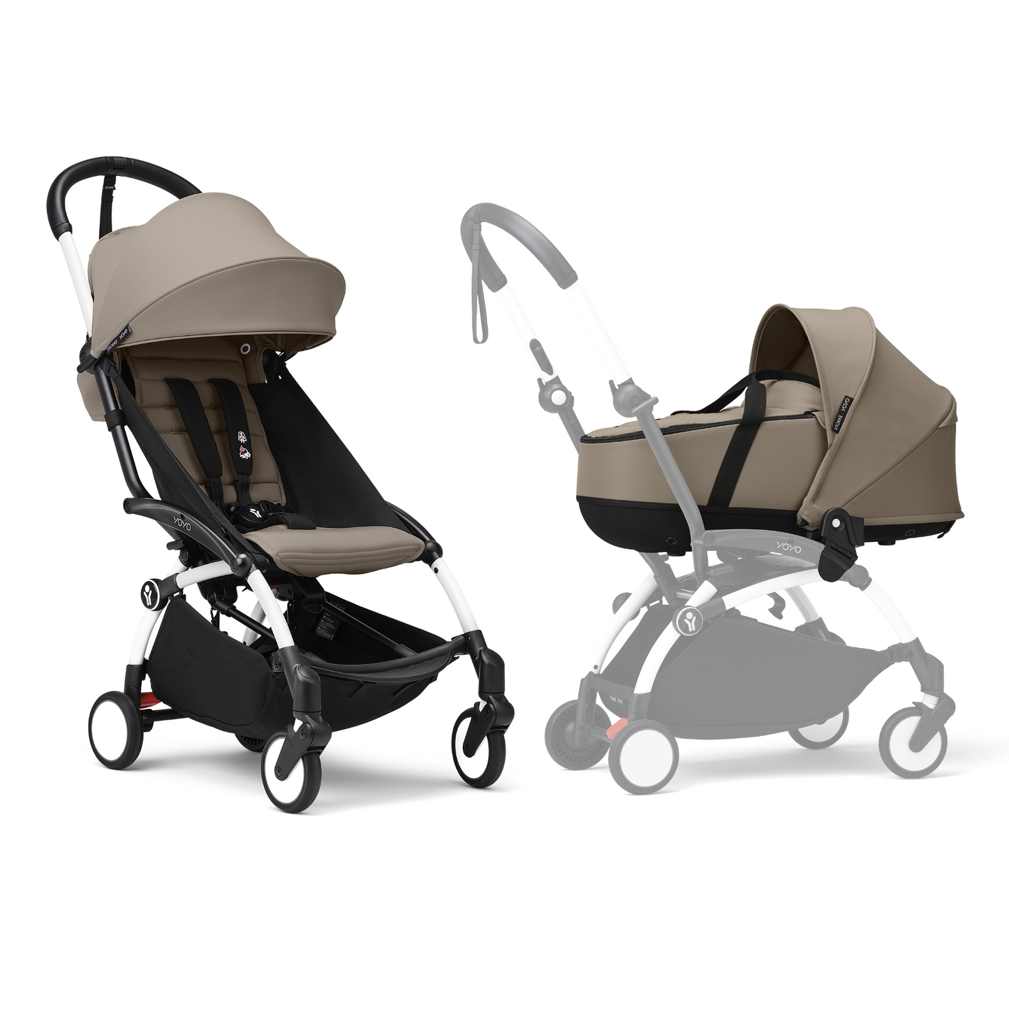 YOYO3 Full Stroller with White Frame, Newborn Shell and 6+ Color Pack