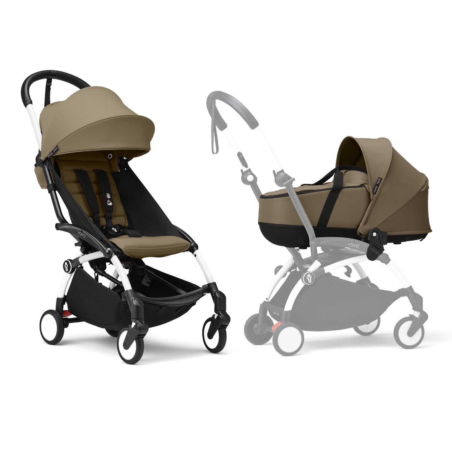 YOYO3 Full Stroller with White Frame, Newborn Shell and 6+ Color Pack