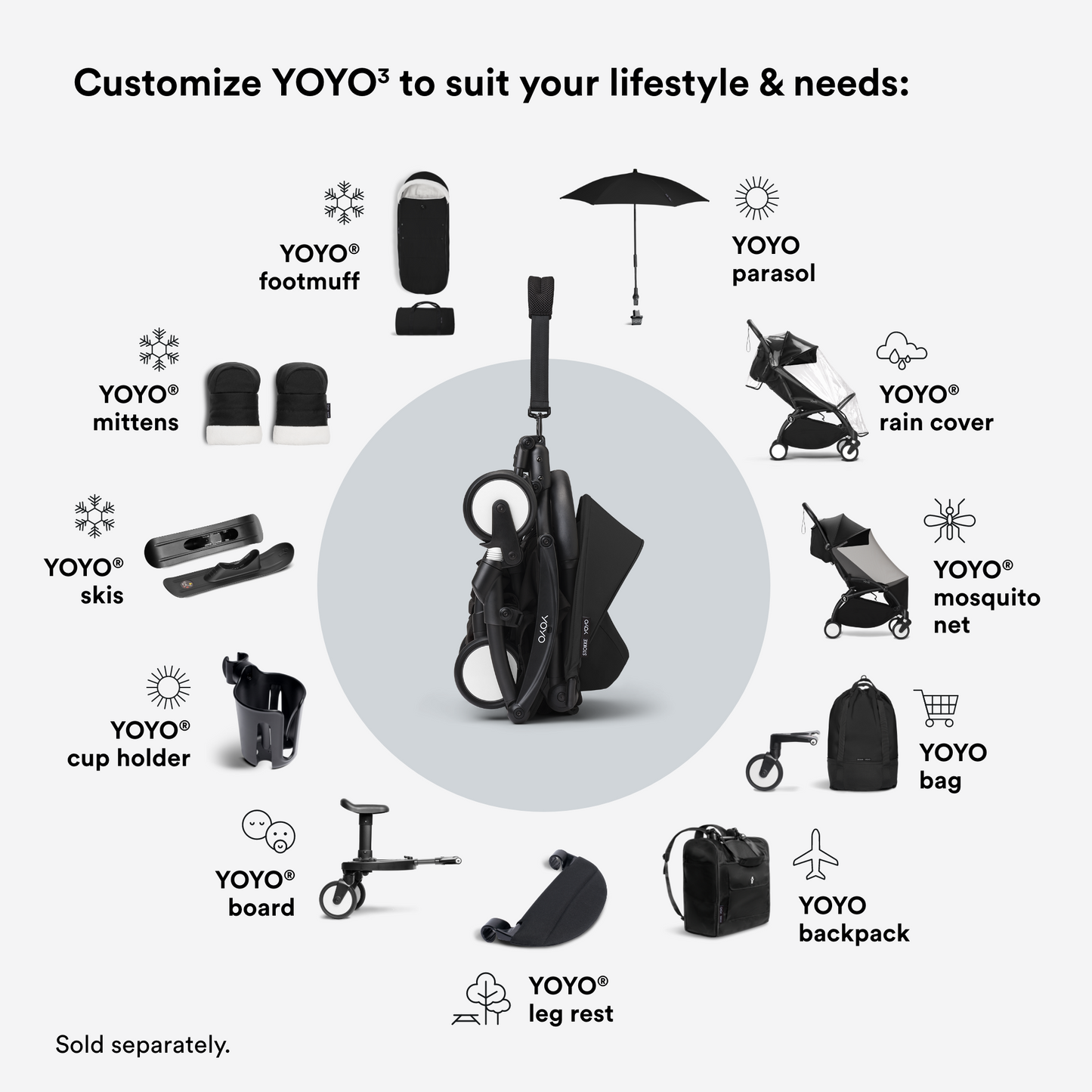 YOYO Stroller - Black Frame with Color Pack & Leg Rest