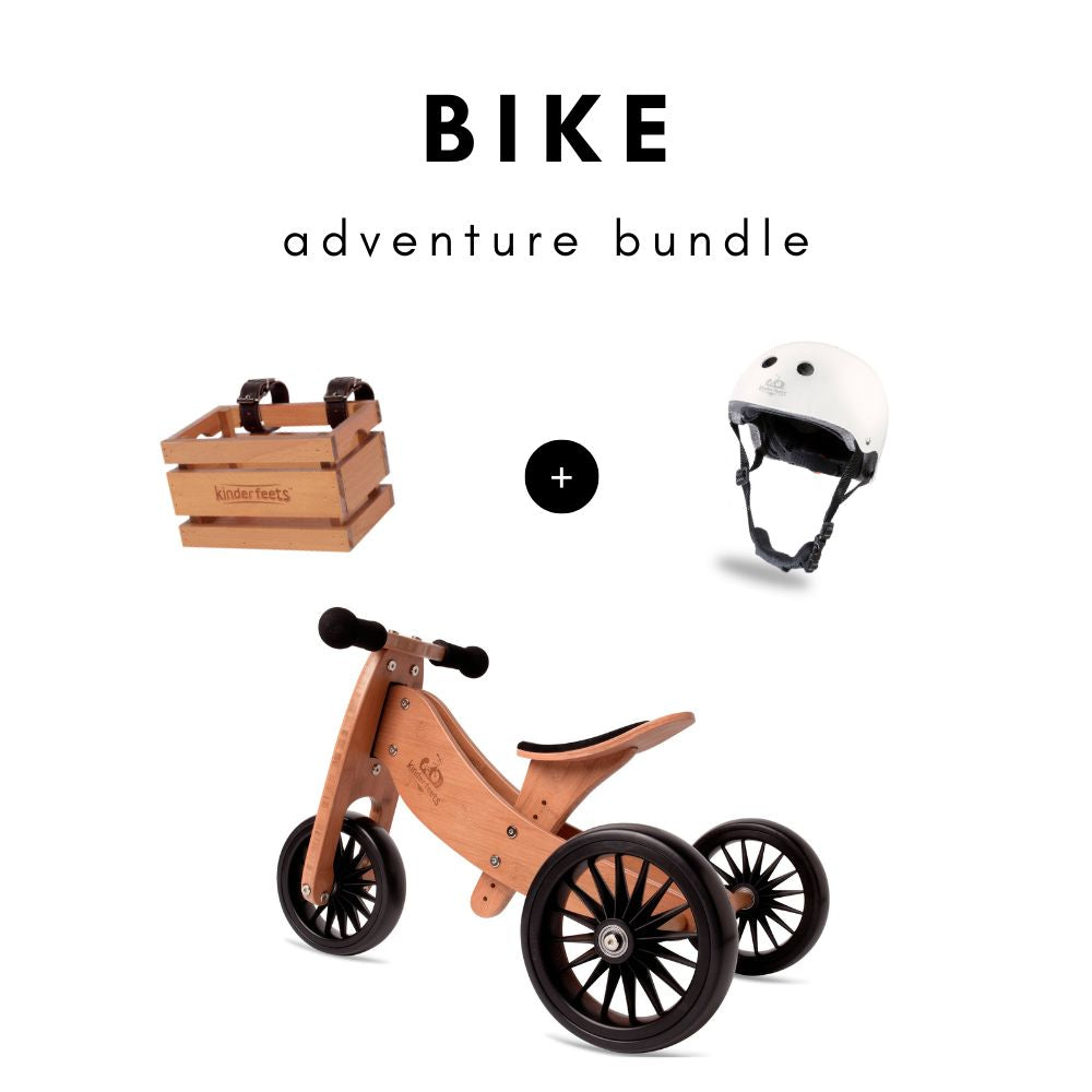Bamboo 2-in-1 Tiny Tot Balance Bike Adventure Bundle (White Helmet + Crate Basket)