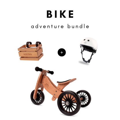 Bamboo 2-in-1 Tiny Tot Balance Bike Adventure Bundle (White Helmet + Crate Basket)