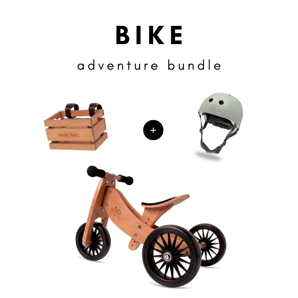 Bamboo 2-in-1 Tiny Tot Balance Bike Adventure Bundle (Sage Helmet + Crate Basket)