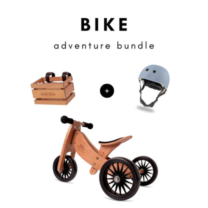 Bamboo 2-in-1 Tiny Tot Balance Bike Adventure Bundle (Blue Helmet + Crate Basket)