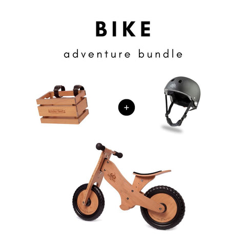 Bamboo Balance Bike Adventure Bundle (Black Helmet + Crate Basket)