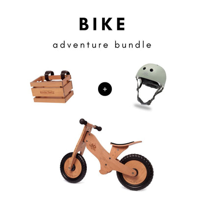 Bamboo Balance Bike Adventure Bundle (Sage Helmet + Crate Basket)