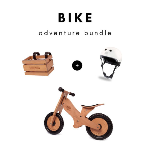 Bamboo Balance Bike Adventure Bundle (White Helmet + Crate Basket)