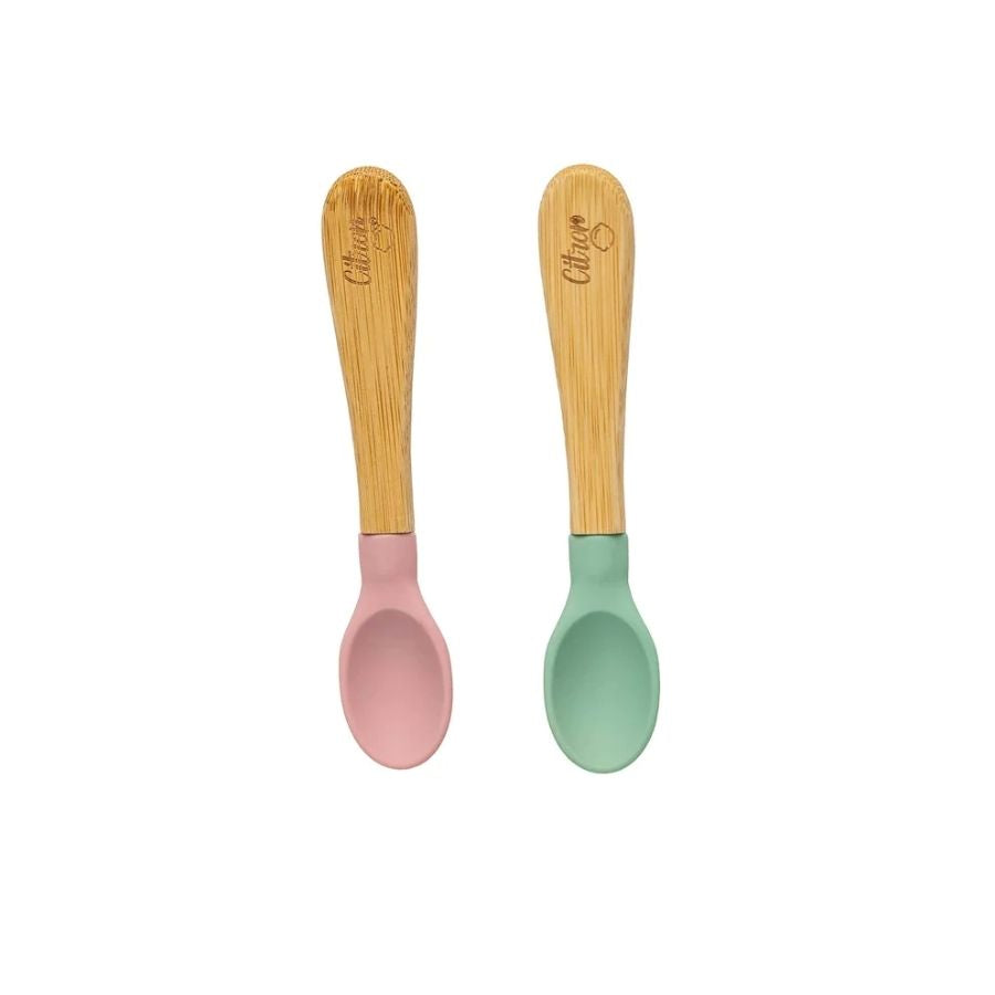 Citron Organic Bamboo Spoons Set of 2 Green Blush Pink